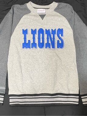 Mitchell & Ness Detroit Lions Gray Long Sleeve Lightweight Fleece Youth M 10/12